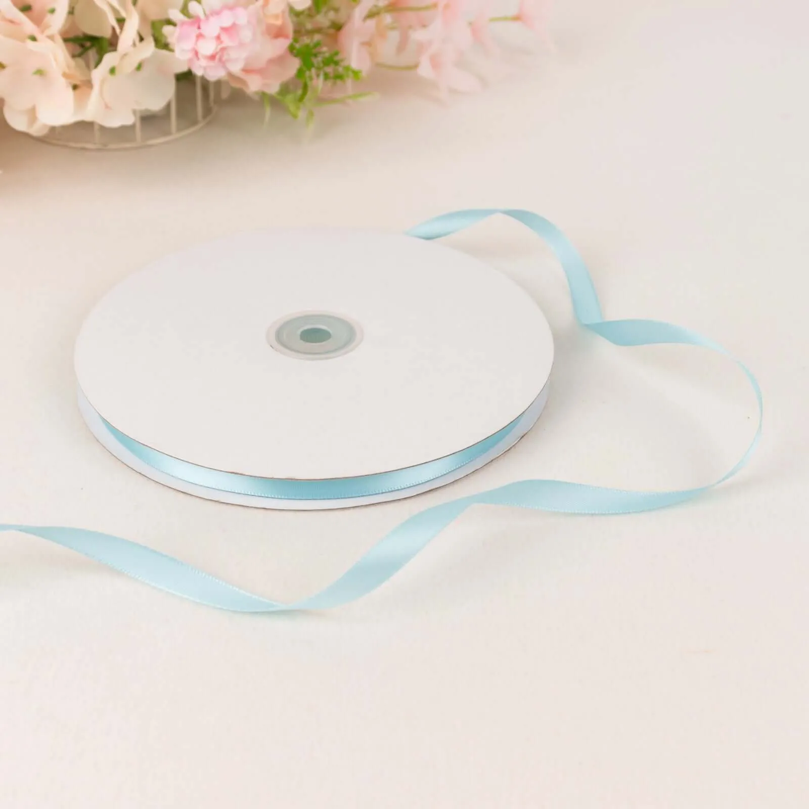 100 Yards 3 8" Baby Blue Single Face Decorative Satin Ribbon