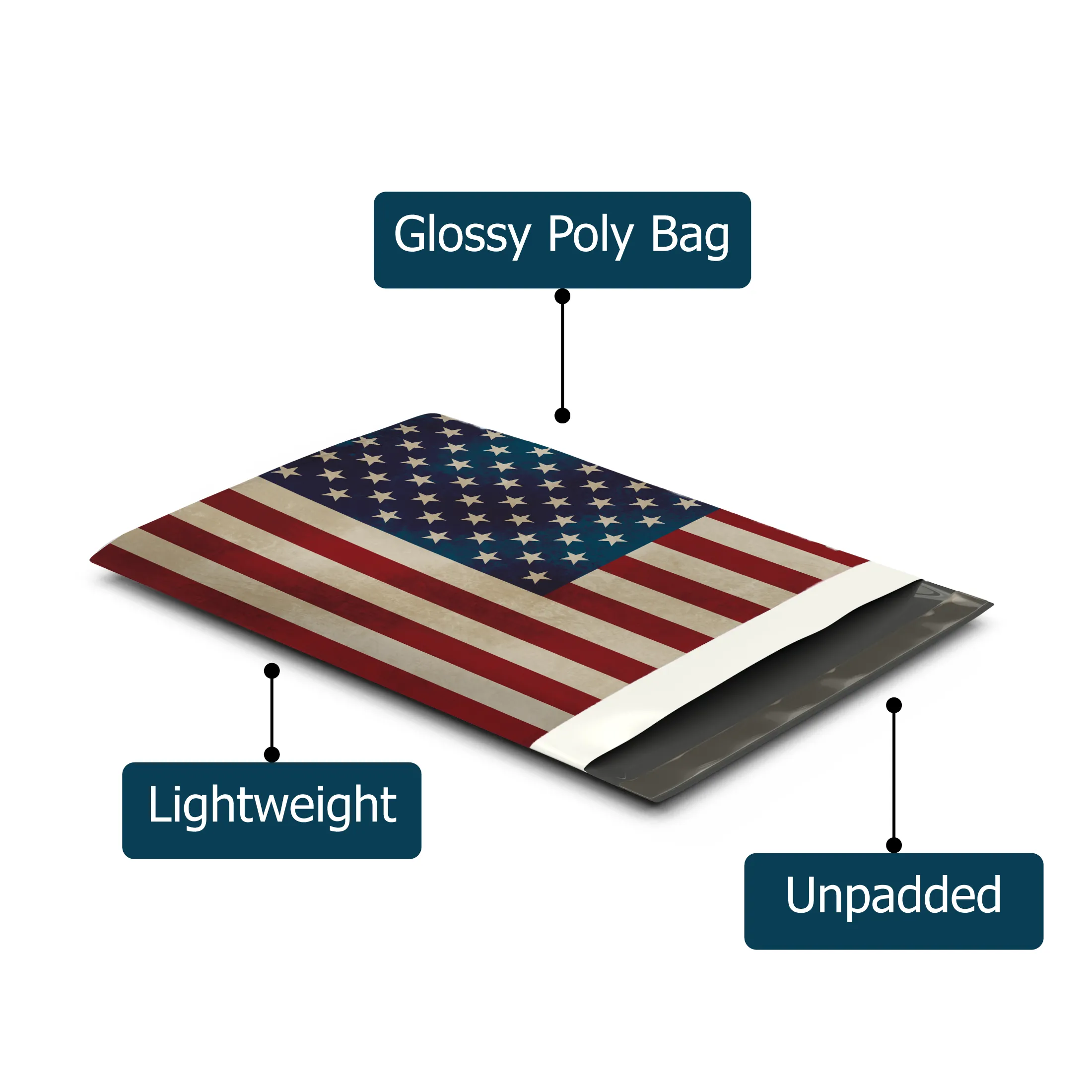 12x15 Rustic American Flag Designer Poly Mailers Shipping Envelopes Premium Printed Bags