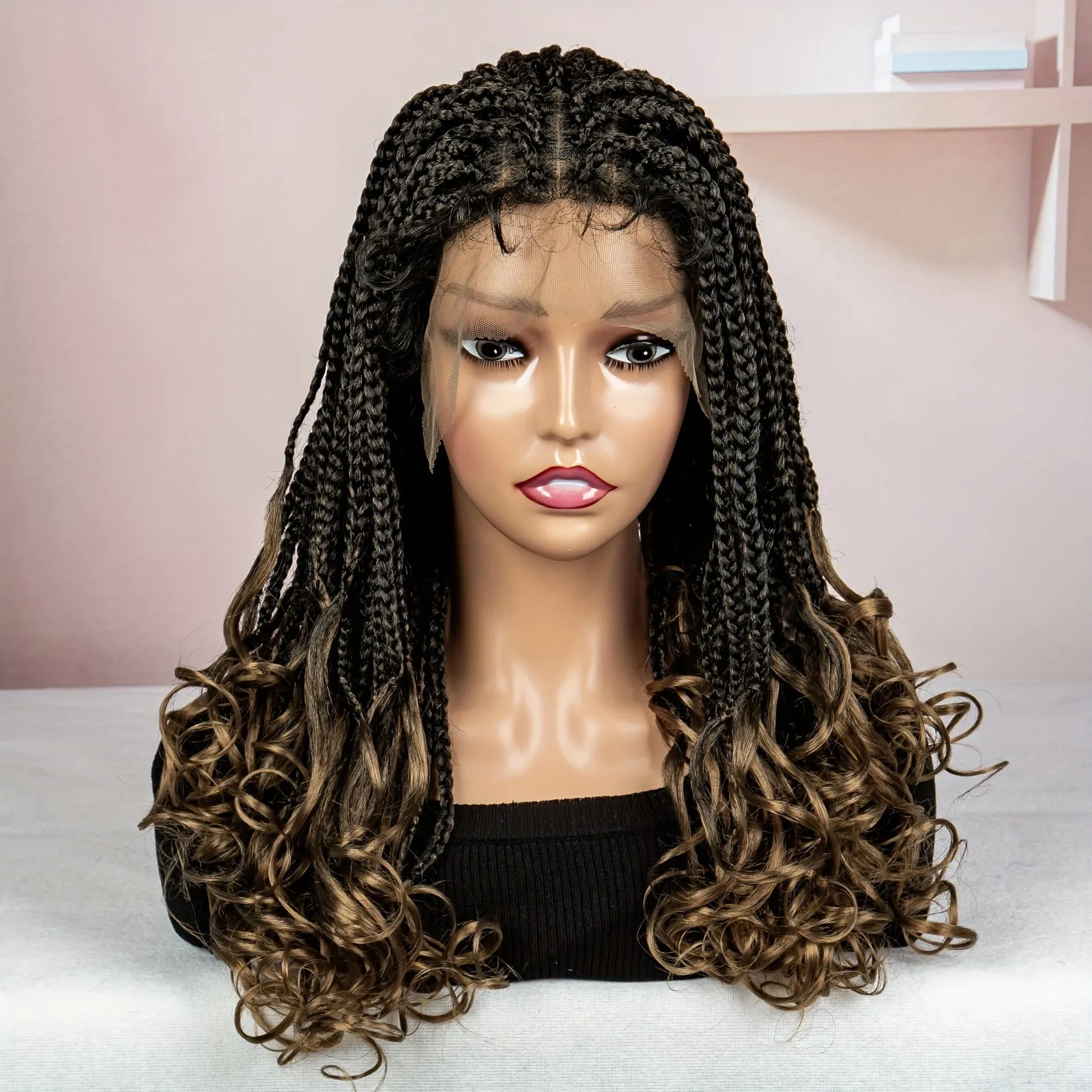 180% Density 9x6 Lace Wig - Elegant Long Box Braids with Curly Ends, Heat Resistant, Beginners Friendly, Synthetic Lace Wig for Women