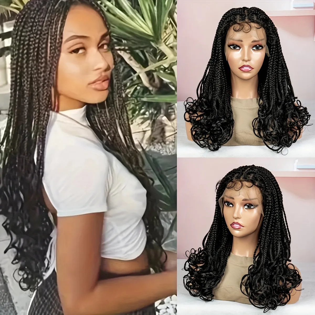 180% Density 9x6 Lace Wig - Elegant Long Box Braids with Curly Ends, Heat Resistant, Beginners Friendly, Synthetic Lace Wig for Women