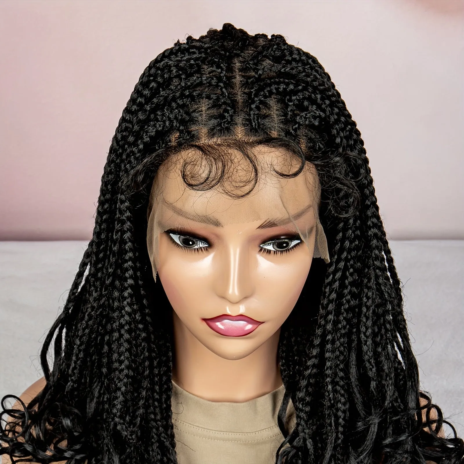 180% Density 9x6 Lace Wig - Elegant Long Box Braids with Curly Ends, Heat Resistant, Beginners Friendly, Synthetic Lace Wig for Women