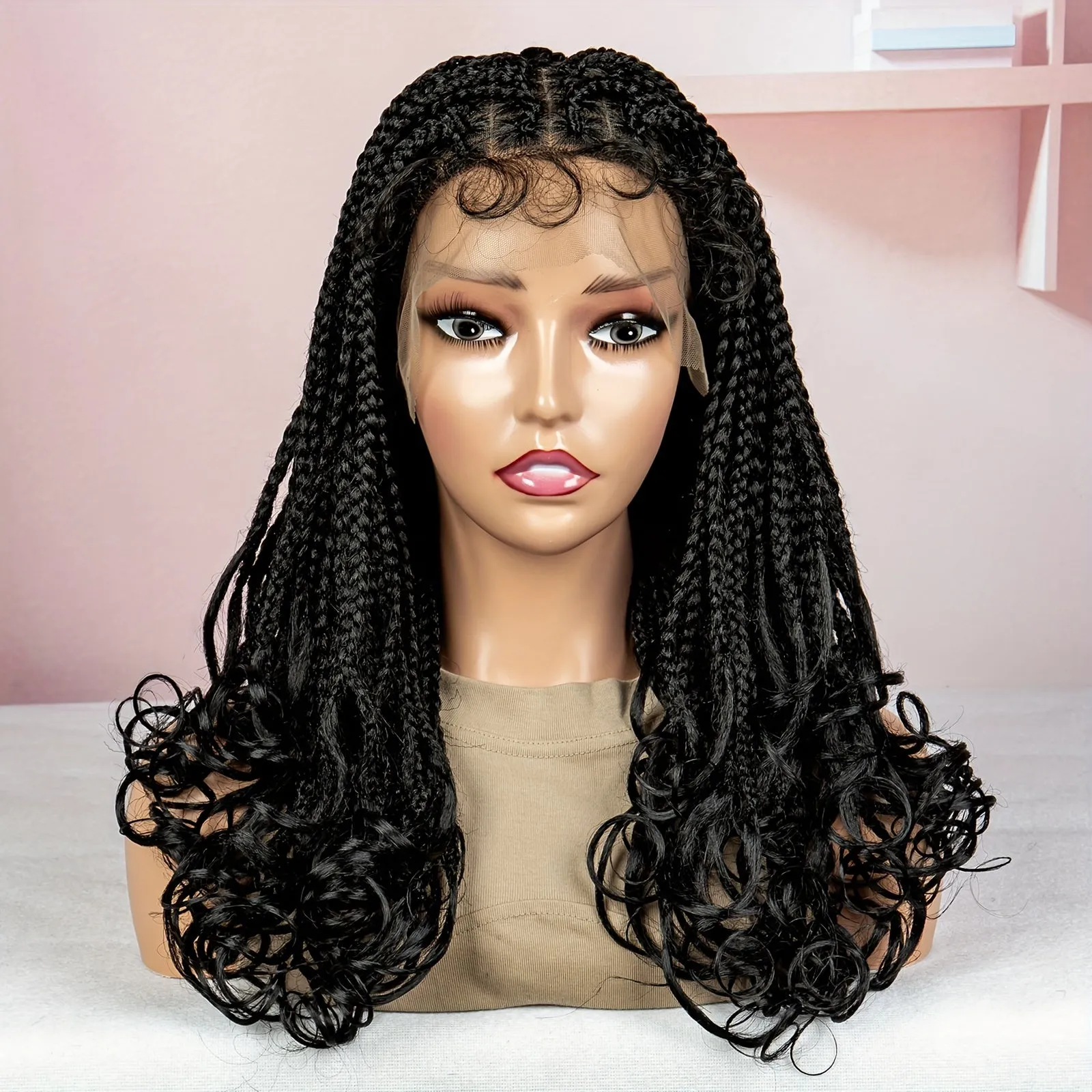 180% Density 9x6 Lace Wig - Elegant Long Box Braids with Curly Ends, Heat Resistant, Beginners Friendly, Synthetic Lace Wig for Women