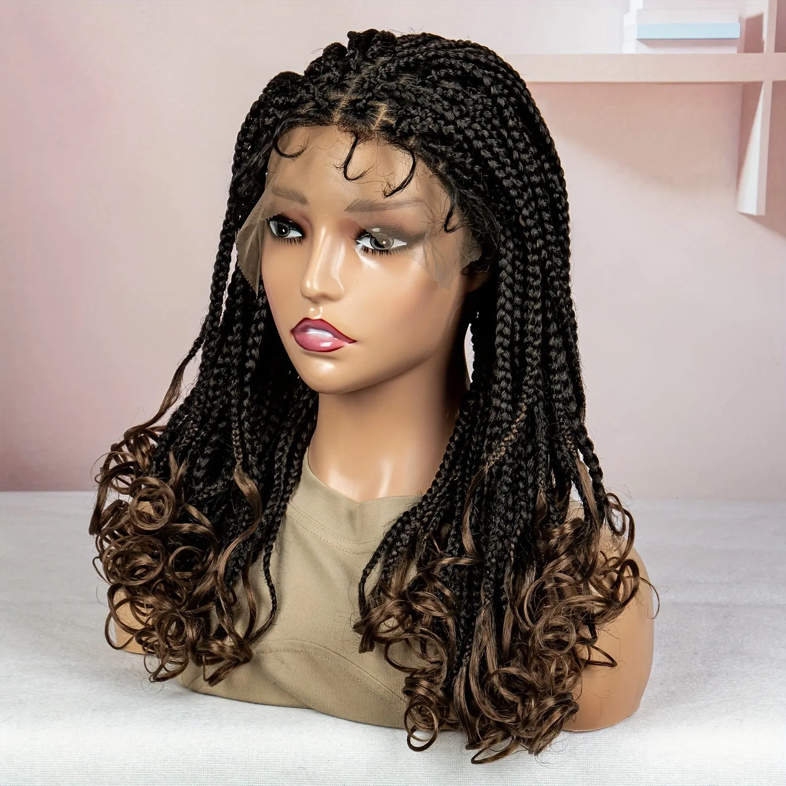 180% Density 9x6 Lace Wig - Elegant Long Box Braids with Curly Ends, Heat Resistant, Beginners Friendly, Synthetic Lace Wig for Women