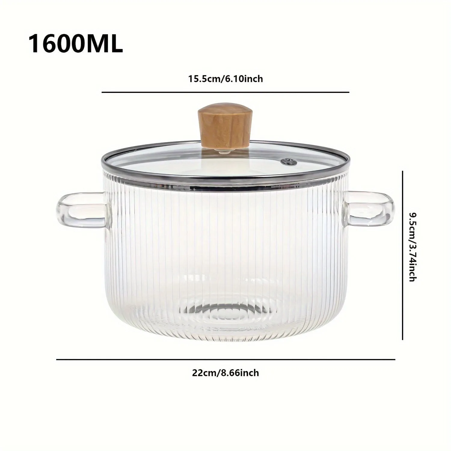 1pc, Premium Borosilicate Glass Cooking Pot - Heat Resistant Stovetop Cookware Paella Pan Set With Lid - Safe For Soup, Oven, Microwave, Freezer, and Dishwasher - 1.6L(54oz) Capacity