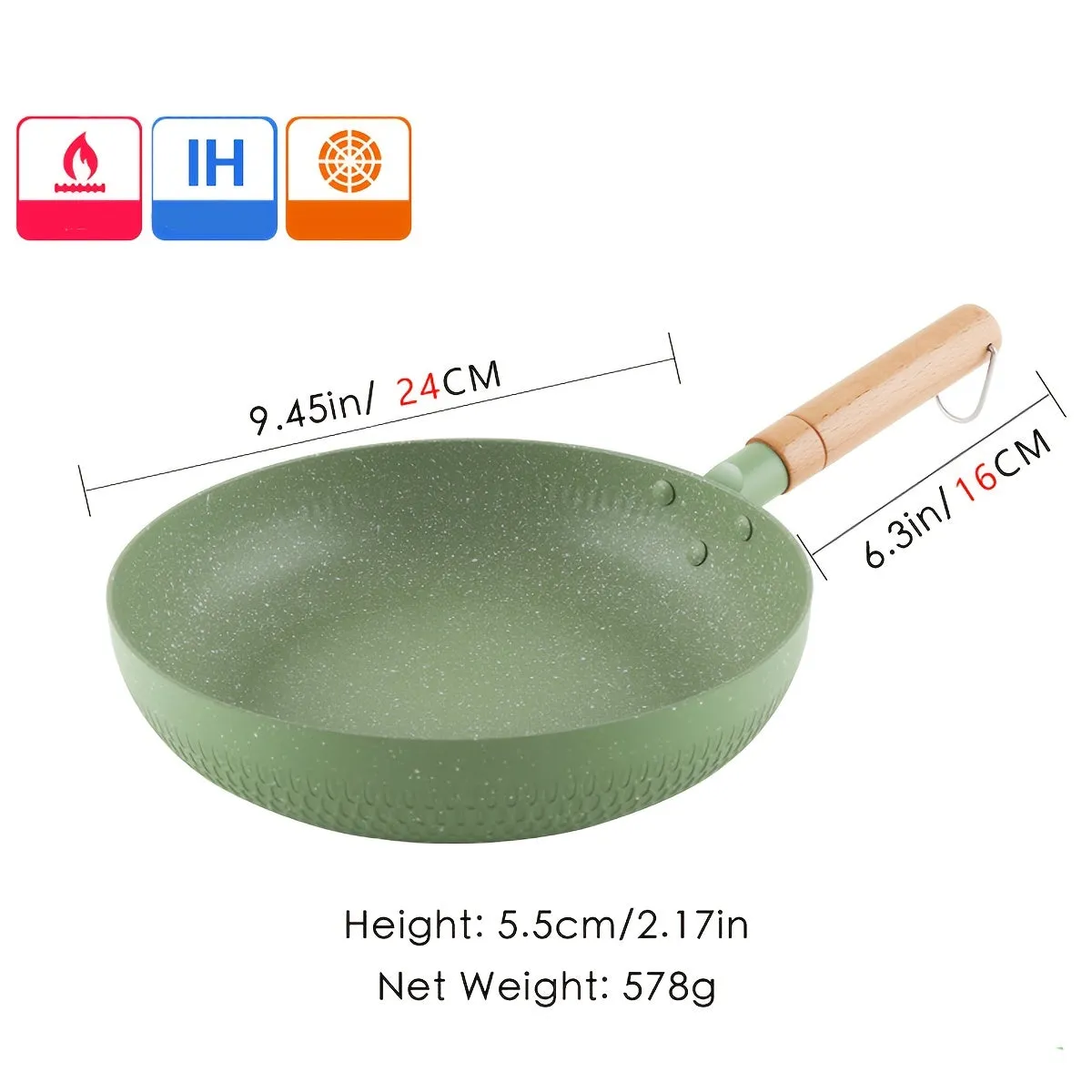 1pc Premium Matcha Green Maifan Stone Non-Stick Soup Pot - 24cm/9.45inch Cooking Pot for Noodles, Hot Milk, and Soup - Durable, Heat-Resistant, Easy-to-Clean Kitchenware for Home Cooking