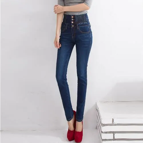 2016 Jeans Womens High Waist Elastic Skinny Denim Long Pencil Pants Plus Size 40 Woman Jeans Camisa Feminina Lady Fat Trousers