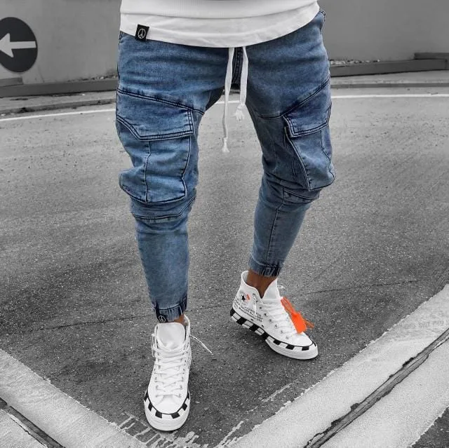 24 Styles Skinny ripped jeans men Pants Pencil Biker Side Striped Jeans Destroyed Hole Hip Hop Slim Fit Man Stretchy Jean Print