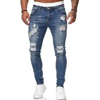 24 Styles Skinny ripped jeans men Pants Pencil Biker Side Striped Jeans Destroyed Hole Hip Hop Slim Fit Man Stretchy Jean Print