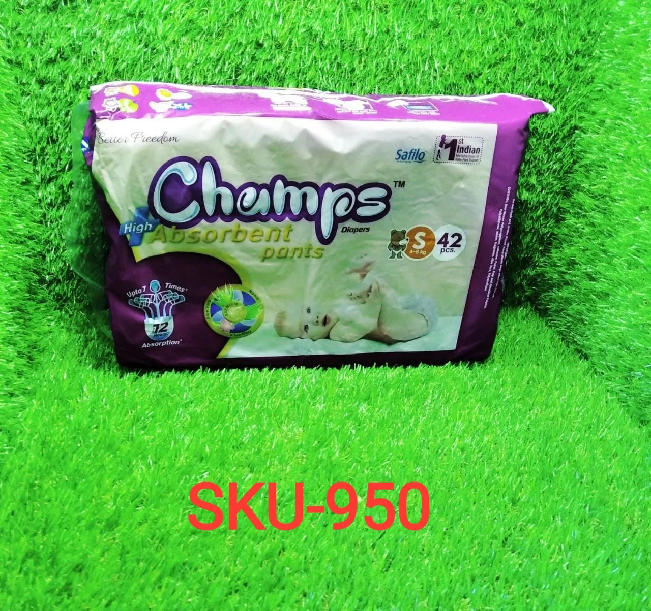 950 Premium Champs High Absorbent Pant Style Diaper Small Size, 42 Pieces (950_Small_42)