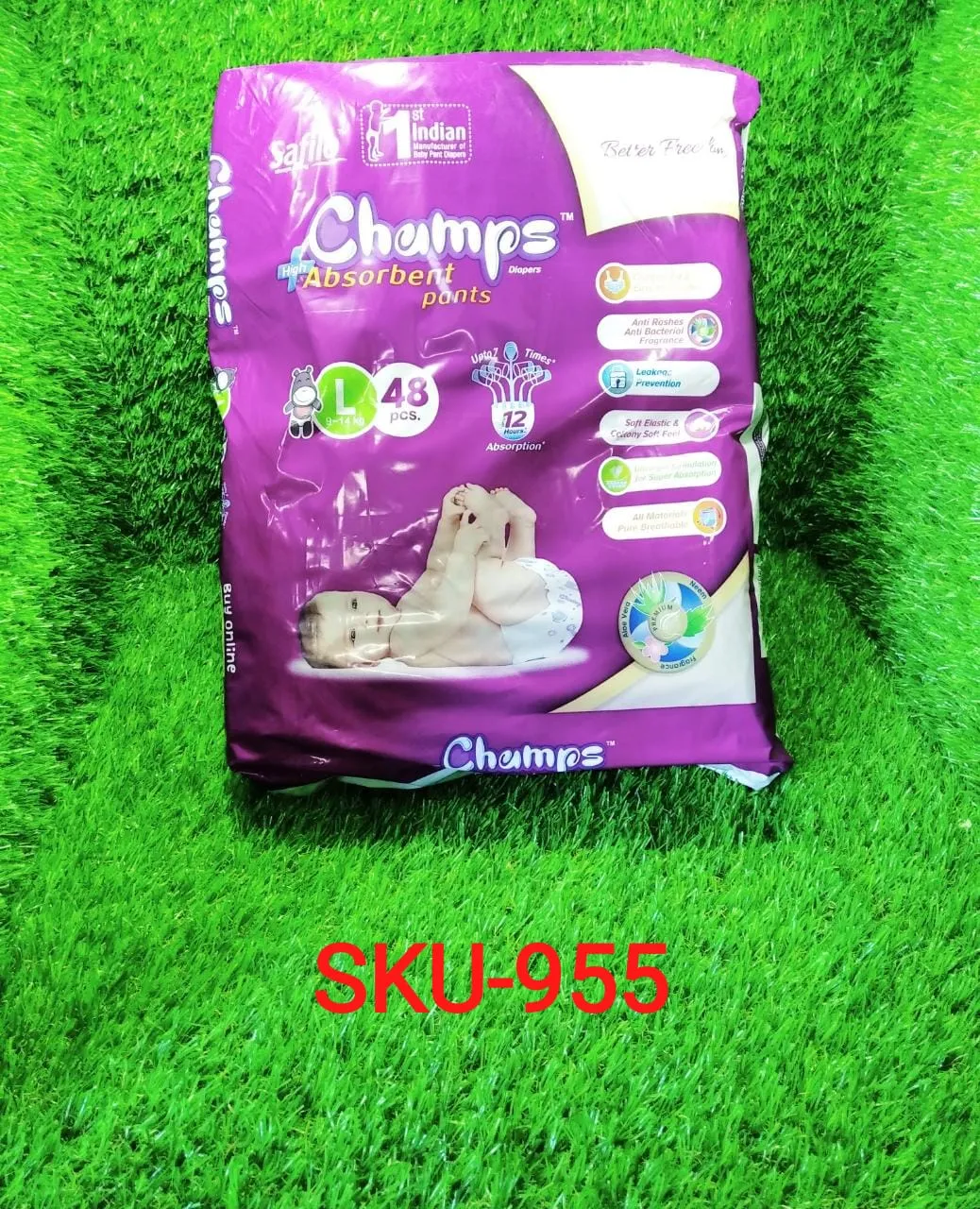 955 Premium Champs High Absorbent Pant Style Diaper Large Size, 48 Pieces(955_Large_48)