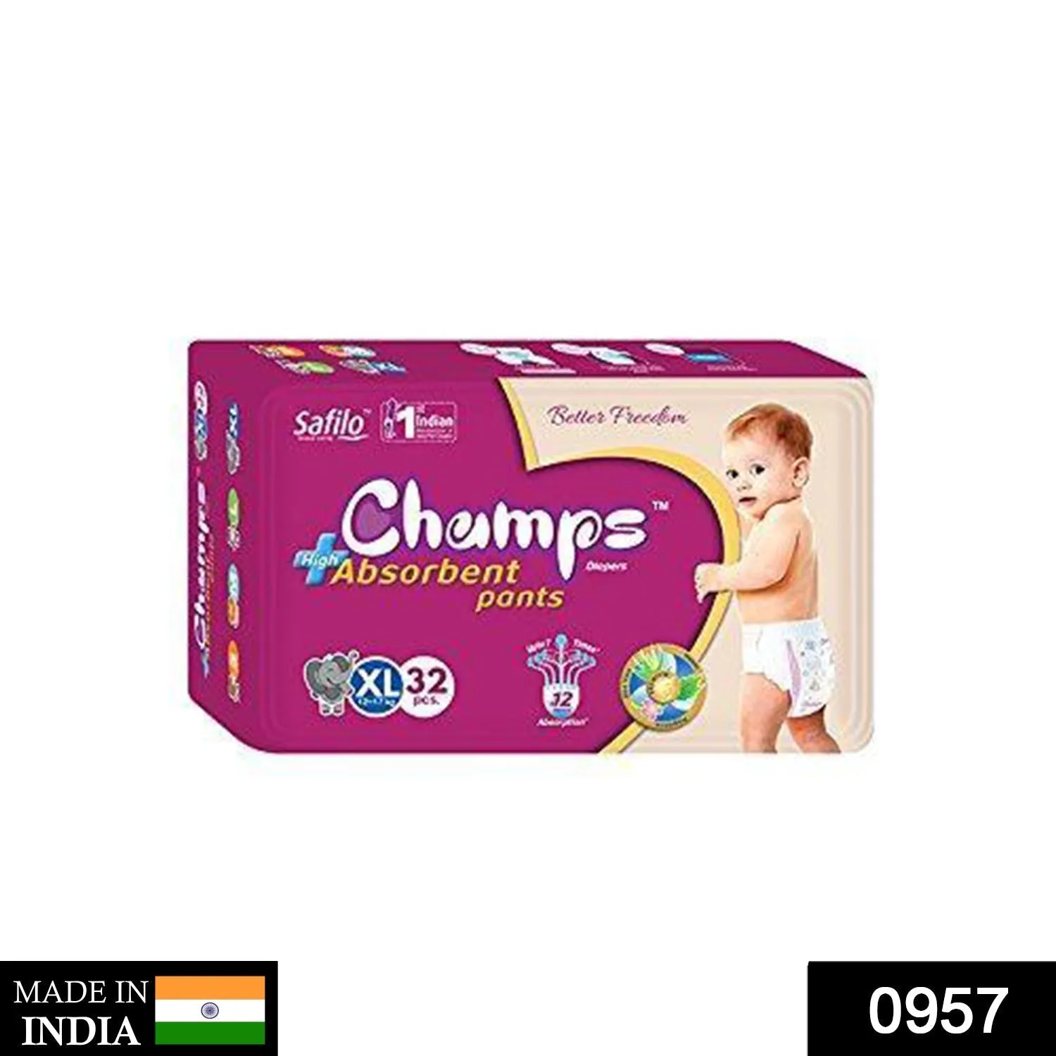 957 Premium Champs High Absorbent Pant Style Diaper Extra Large(XL) Size, 46 Pieces (957_XLarge_46)