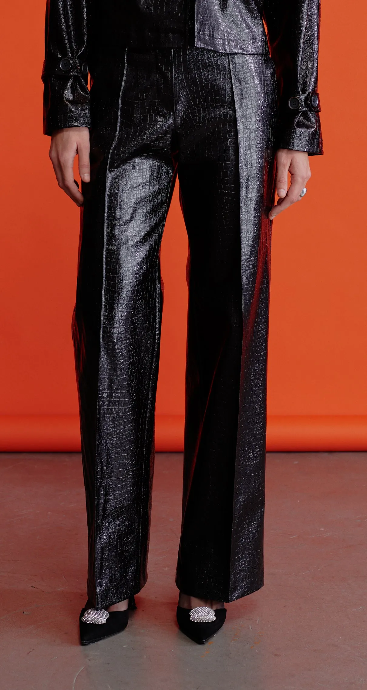 Abby Straight Cut Croc-Effect Trousers