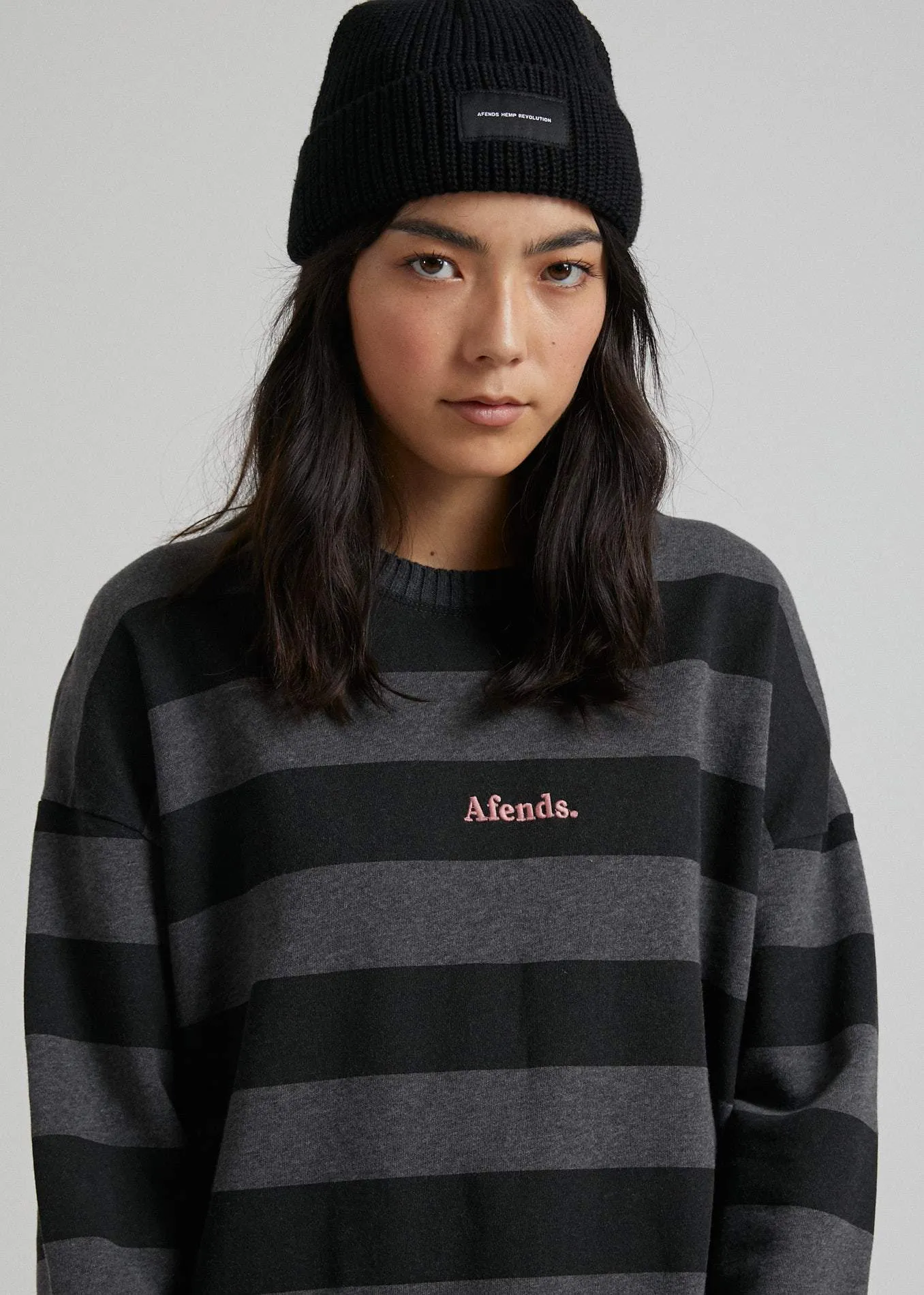 Afends Womens Unplugged - Stripe Crew Neck - Grey Marle