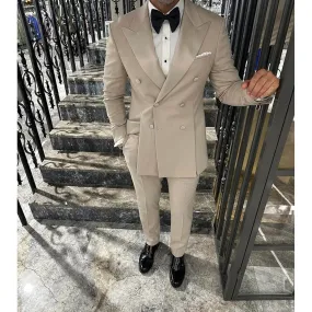 Aidase Fashion Men Suits Solid Color Bespoke Double Breasted Split Blazer Peak Lapel Regular Length Slim Fit Male Clothing Costume