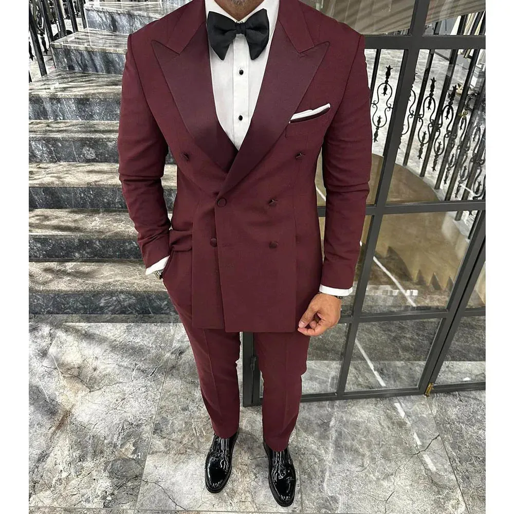 Aidase Fashion Men Suits Solid Color Bespoke Double Breasted Split Blazer Peak Lapel Regular Length Slim Fit Male Clothing Costume