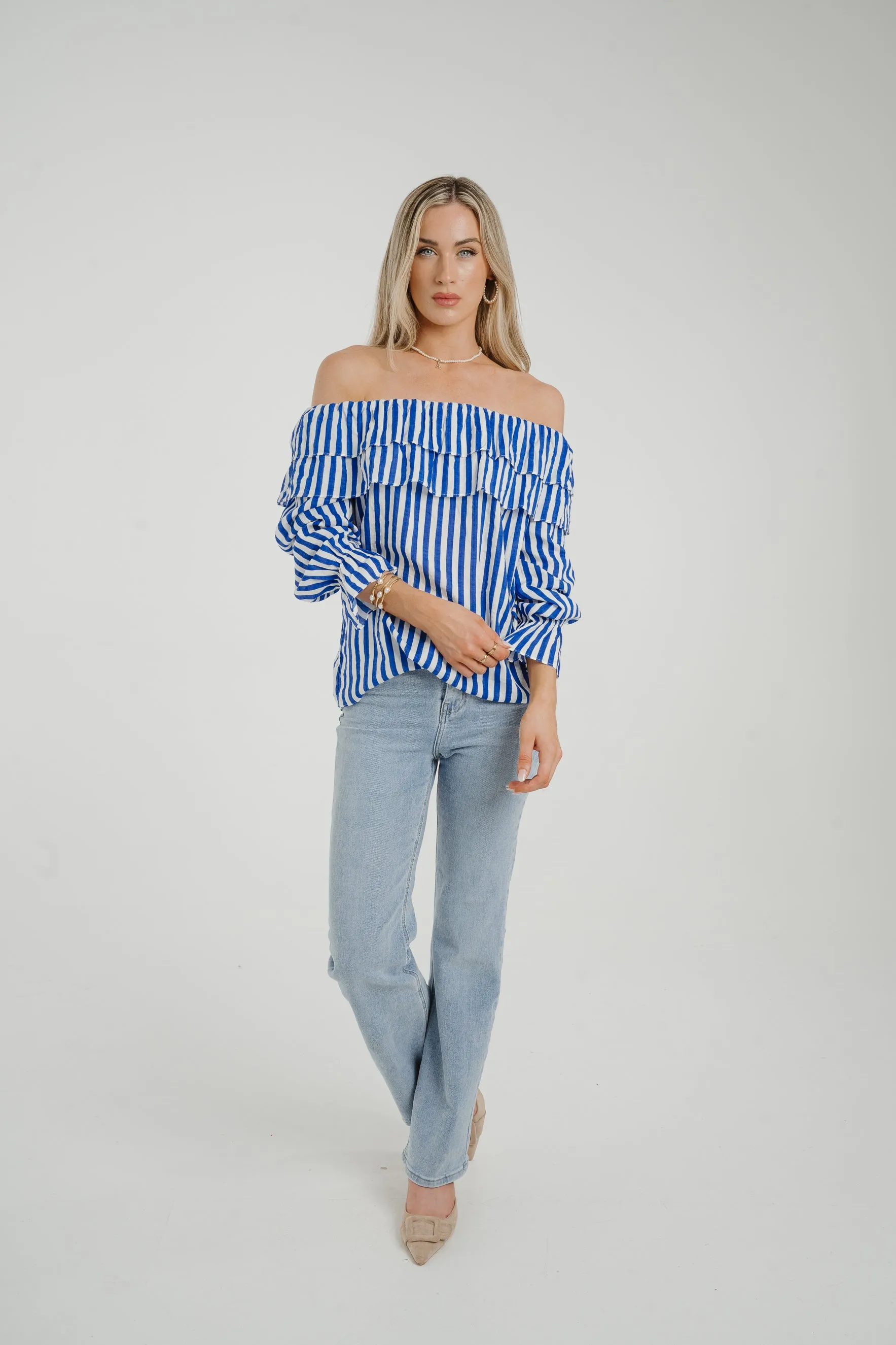 Ally Bardot Top In Blue Stripe