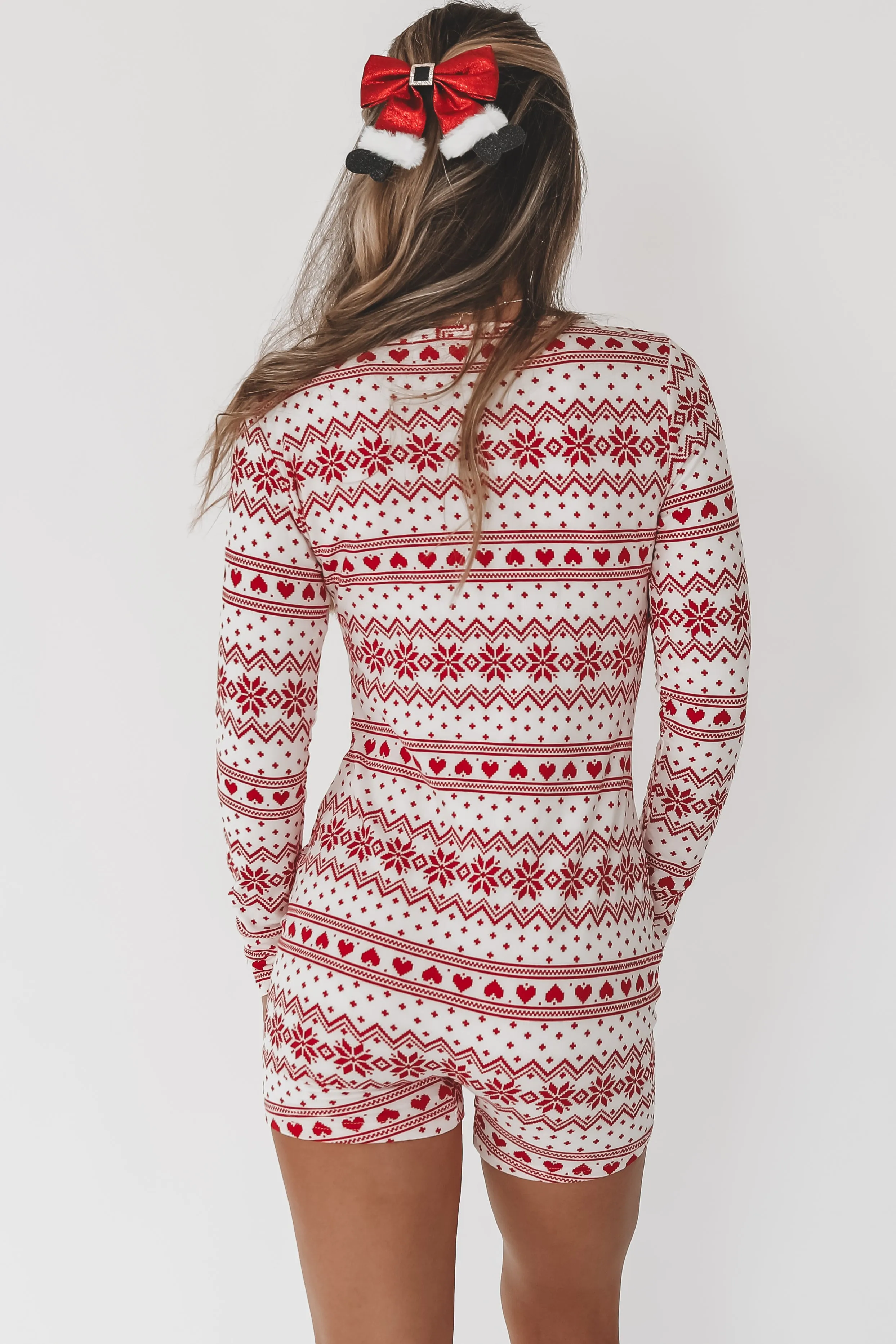 And To All A Goodnight Holiday Print Fleece Lined WHITE/RED Romper Onesie