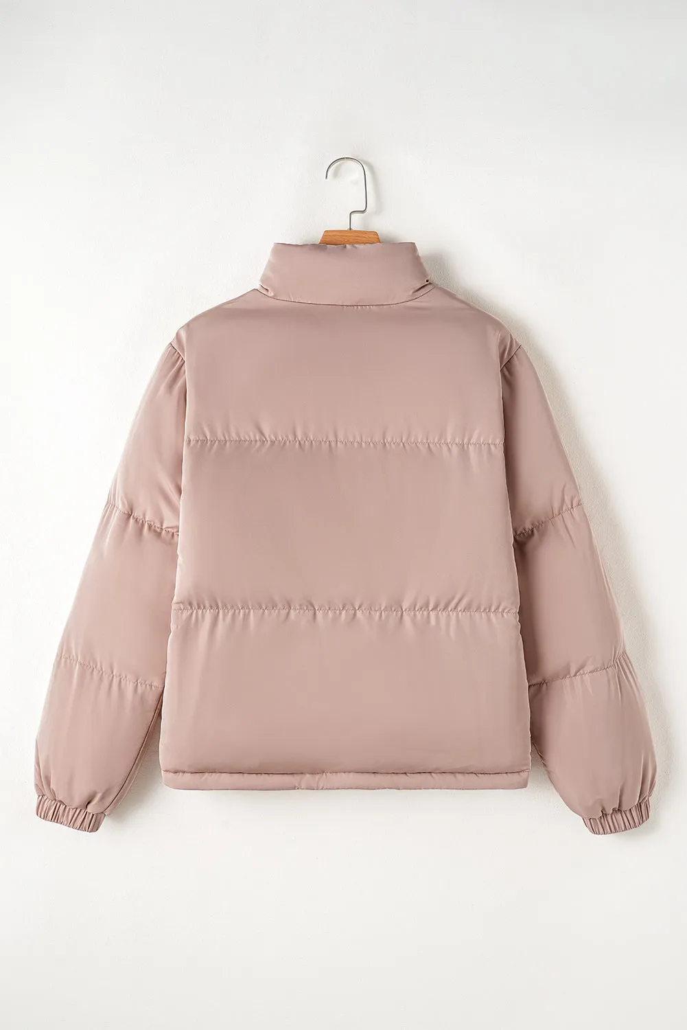 Apricot Pink Full Zipper Quilted Puffer Jacket