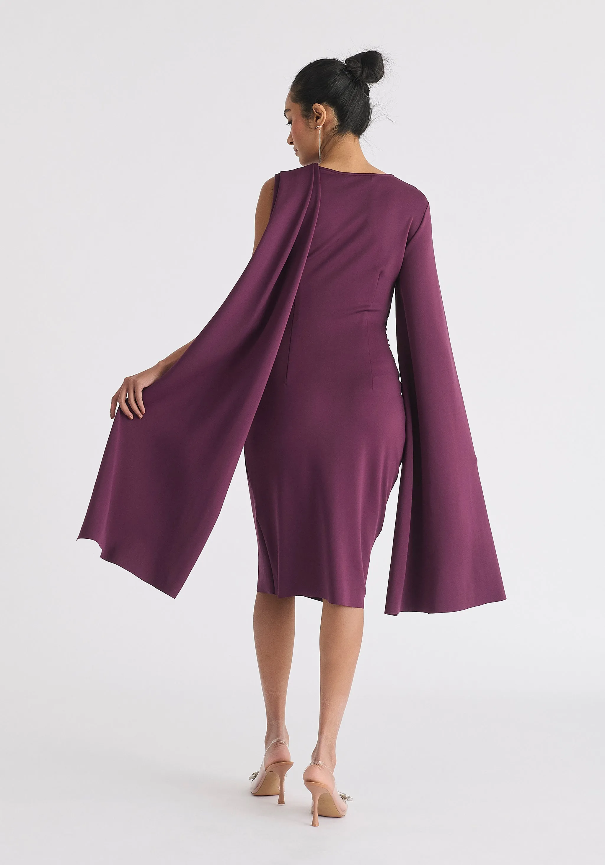 Asymmetric Draped Cape Sleeve Dress