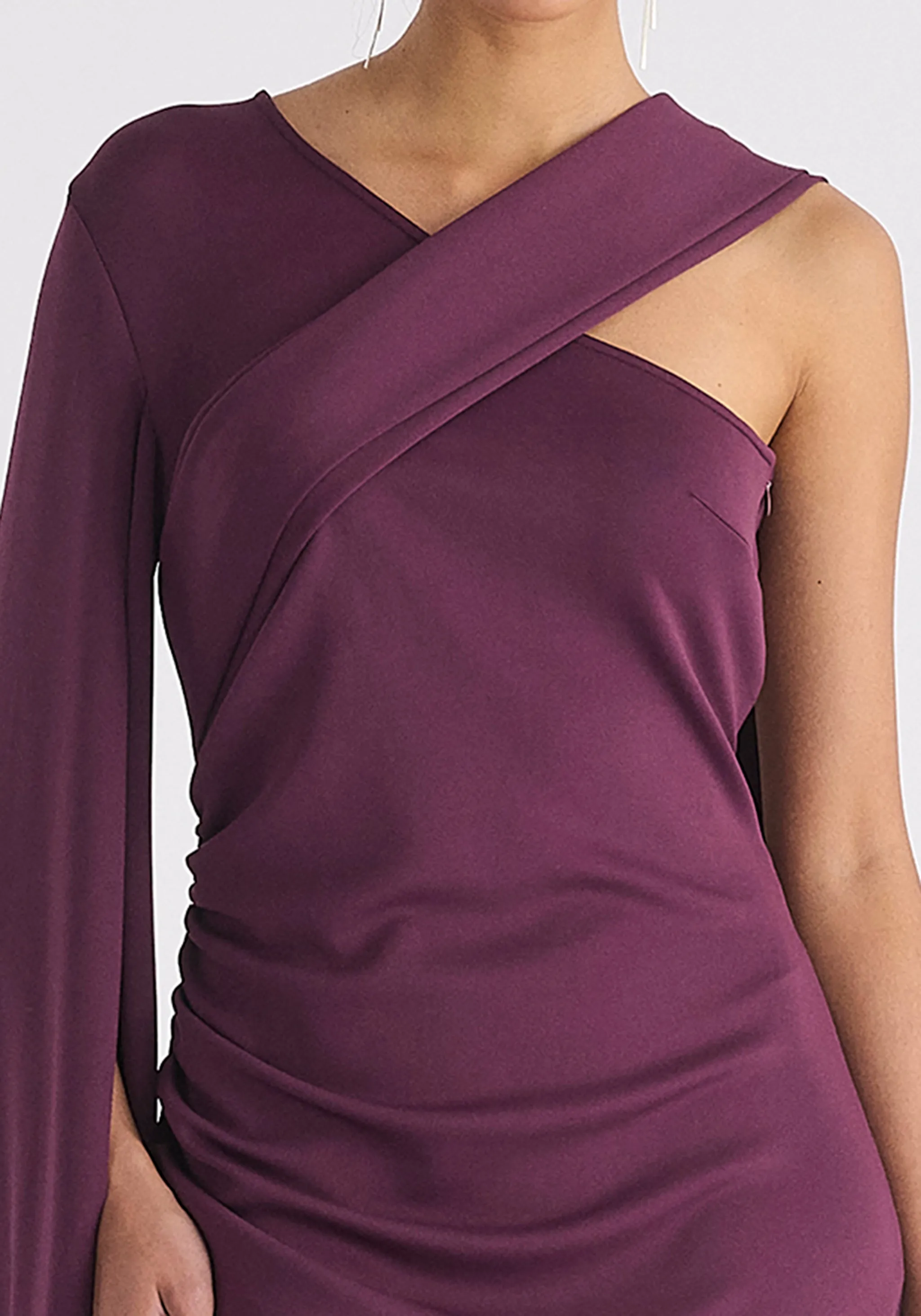 Asymmetric Draped Cape Sleeve Dress