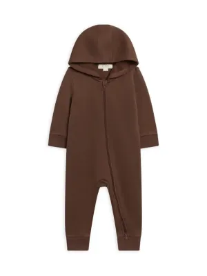 BABY GREER FLEECE HOODED ZIPPER ROMPER - CHESTNUT