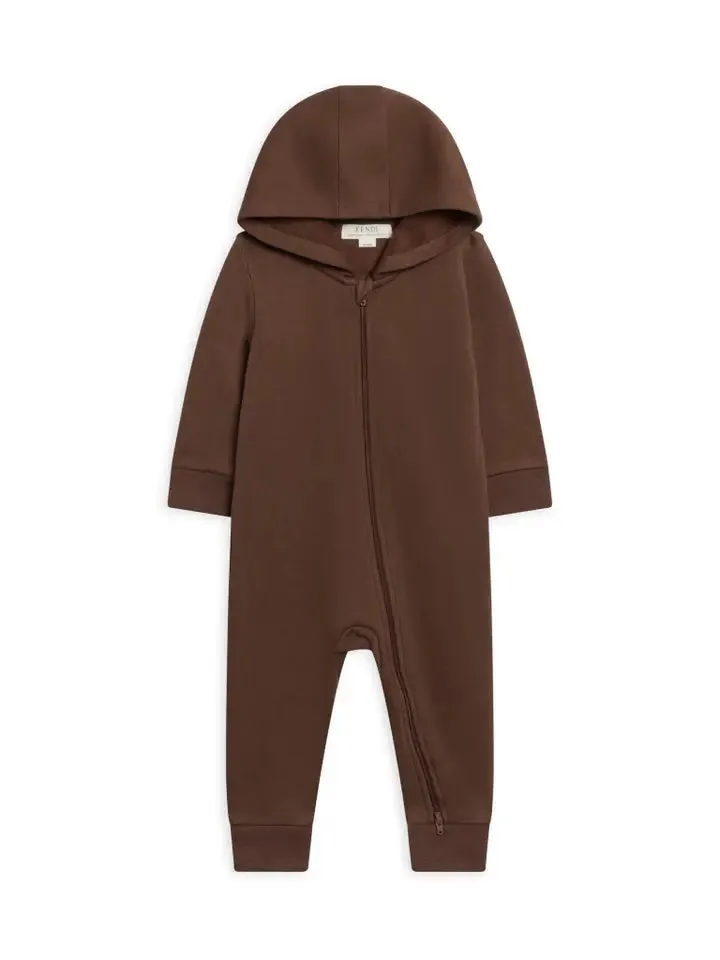 BABY GREER FLEECE HOODED ZIPPER ROMPER - CHESTNUT