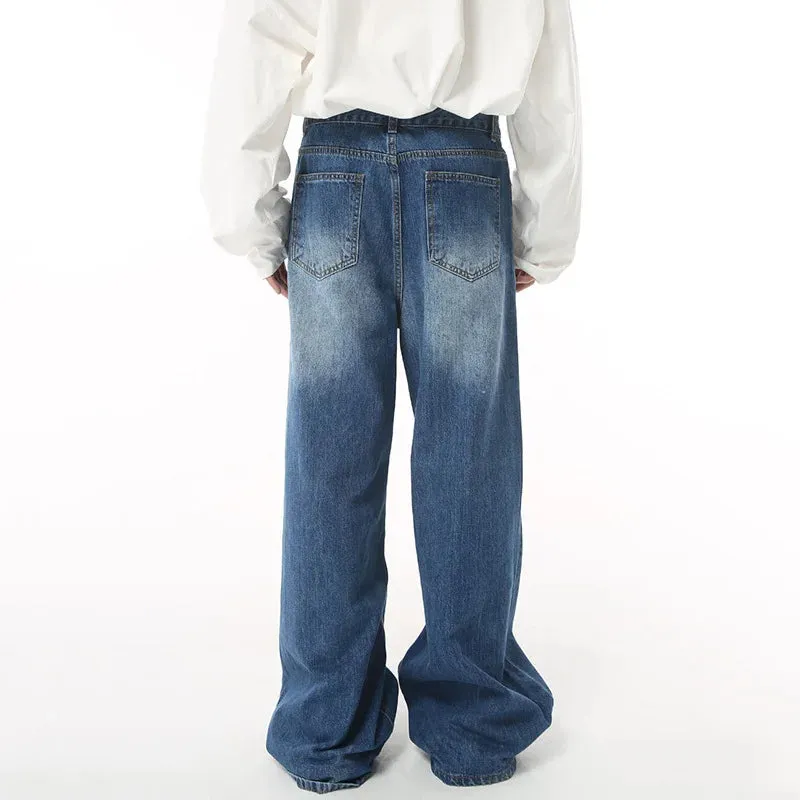 Baggy Jeans Trend Men's Korean Style Loose Wide Leg Denim Trousers Fashion Vintage Mid High Waisted Casual Pants 9C1226