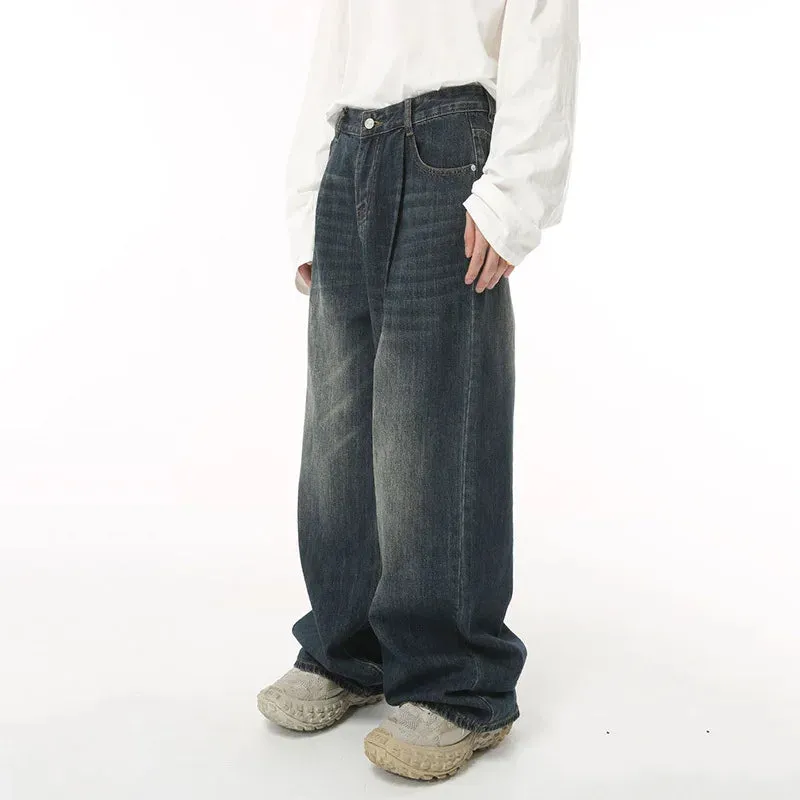 Baggy Jeans Trend Men's Korean Style Loose Wide Leg Denim Trousers Fashion Vintage Mid High Waisted Casual Pants 9C1226