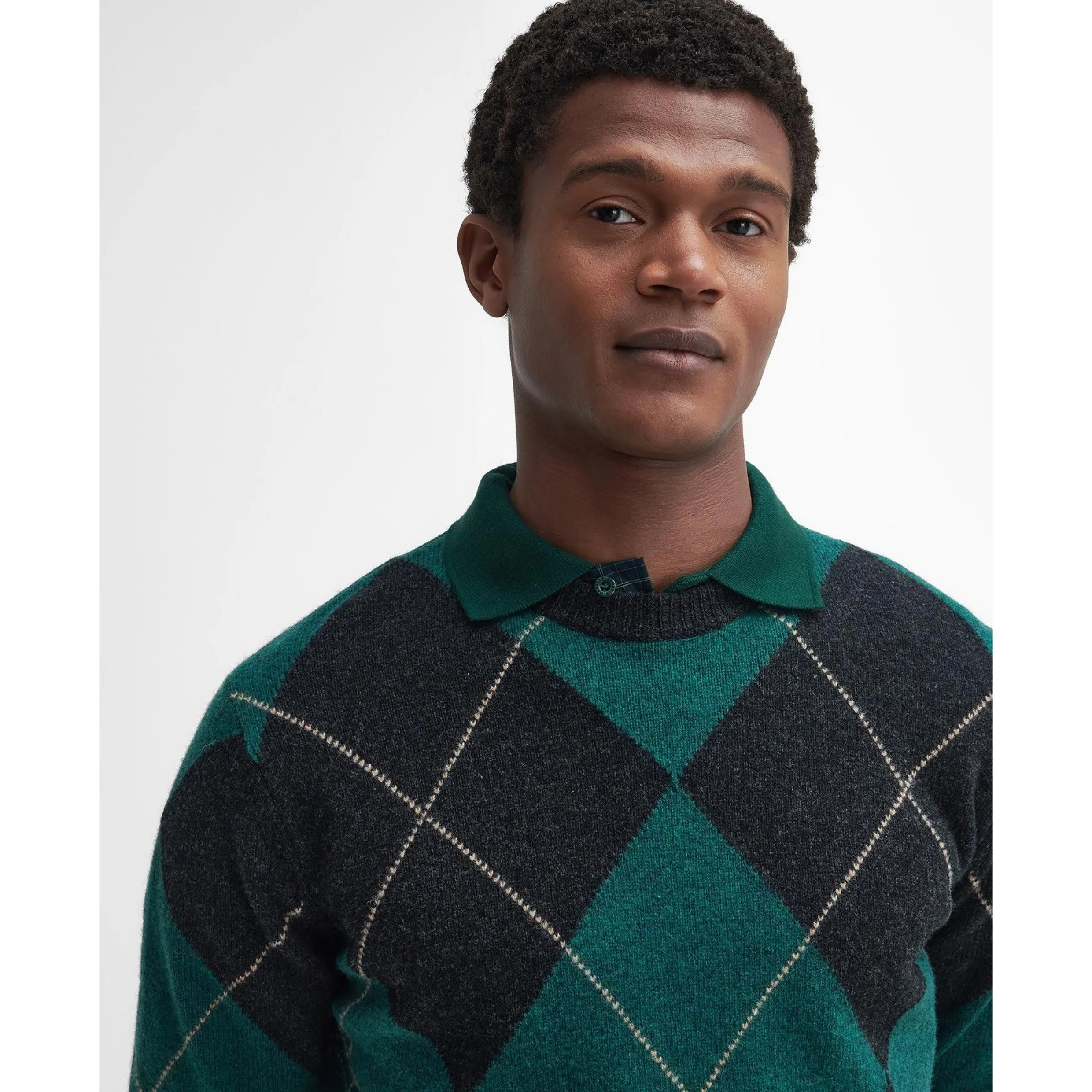 Barbour Sutherwell Lambswool Argyle Crew Neck Jumper MKN1591BK31 Classic Black