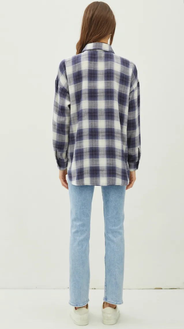 Be Cool Navy Blue Plaid Flannel Shirt