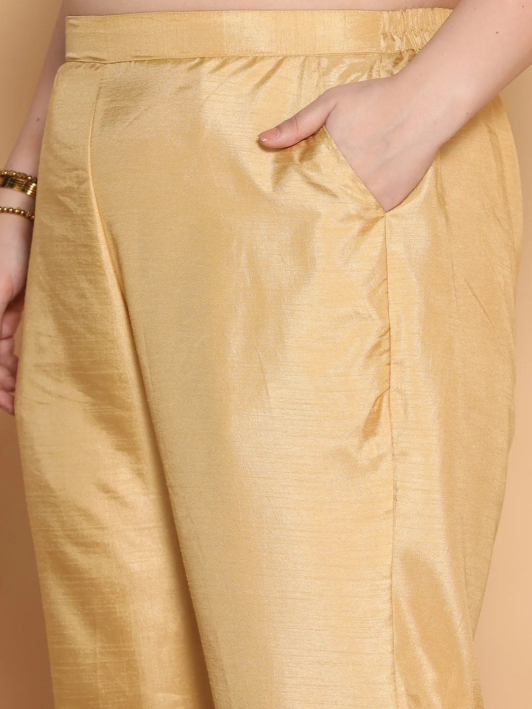 Beige Silk Pants