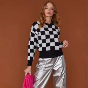 Black & White Check Cashmere Jumper by Jayley