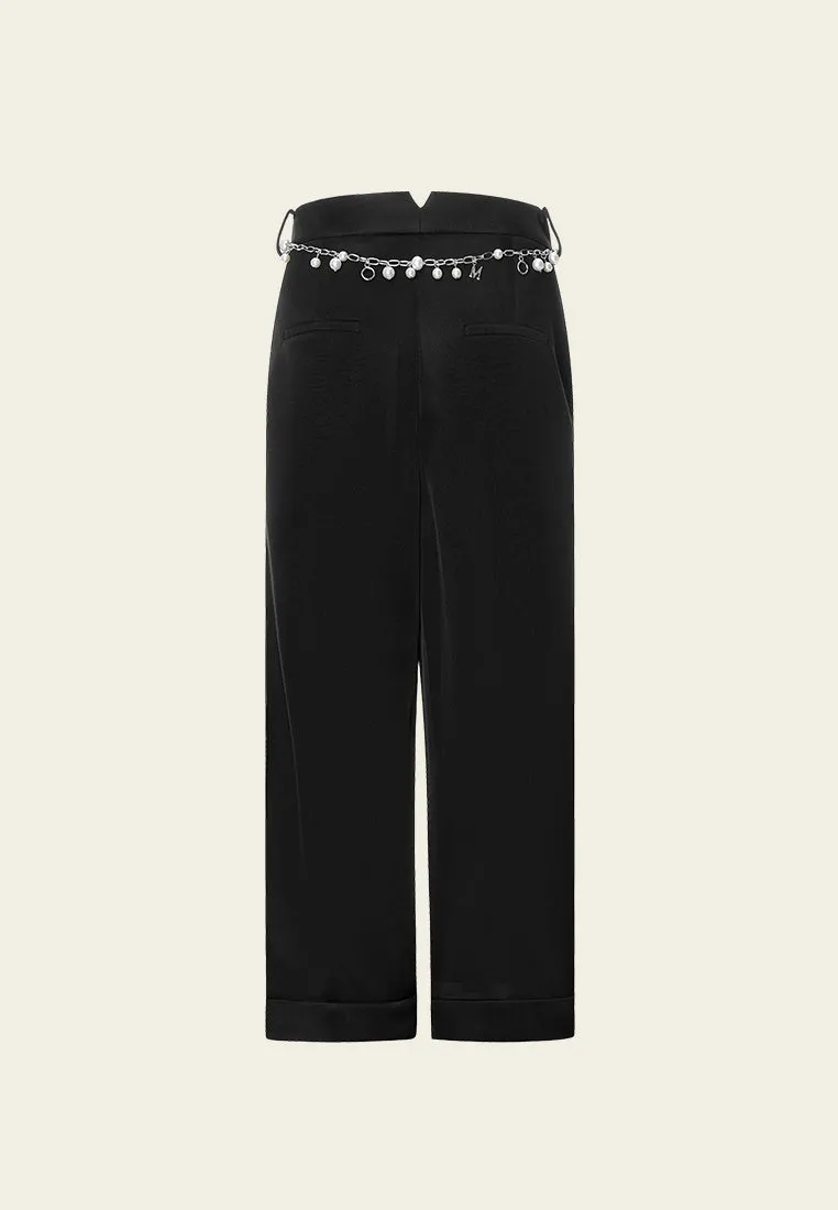 Black Mesh Calf Length Trousers