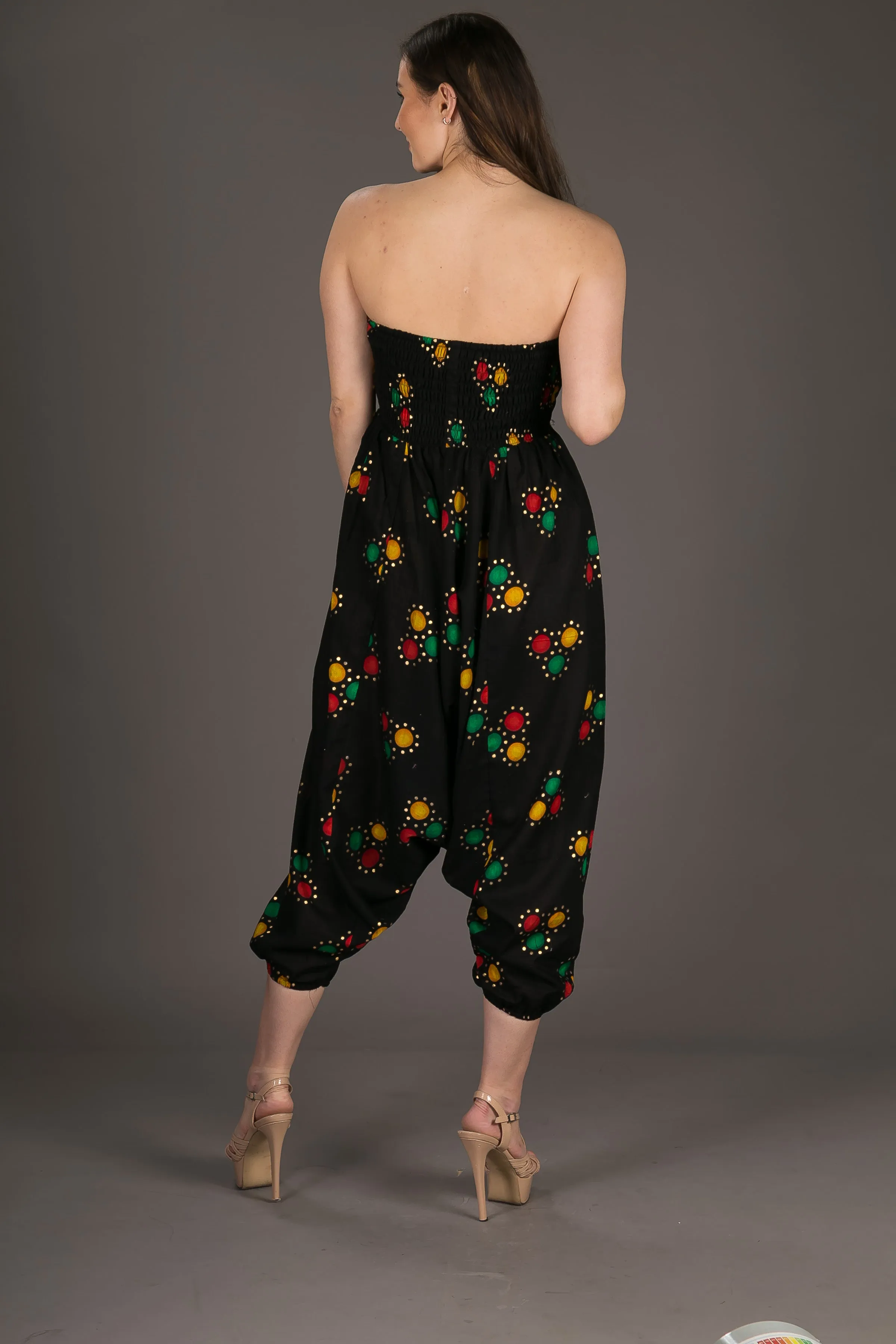 Black Print Cotton Harem Yoga Jumpsuit Pants