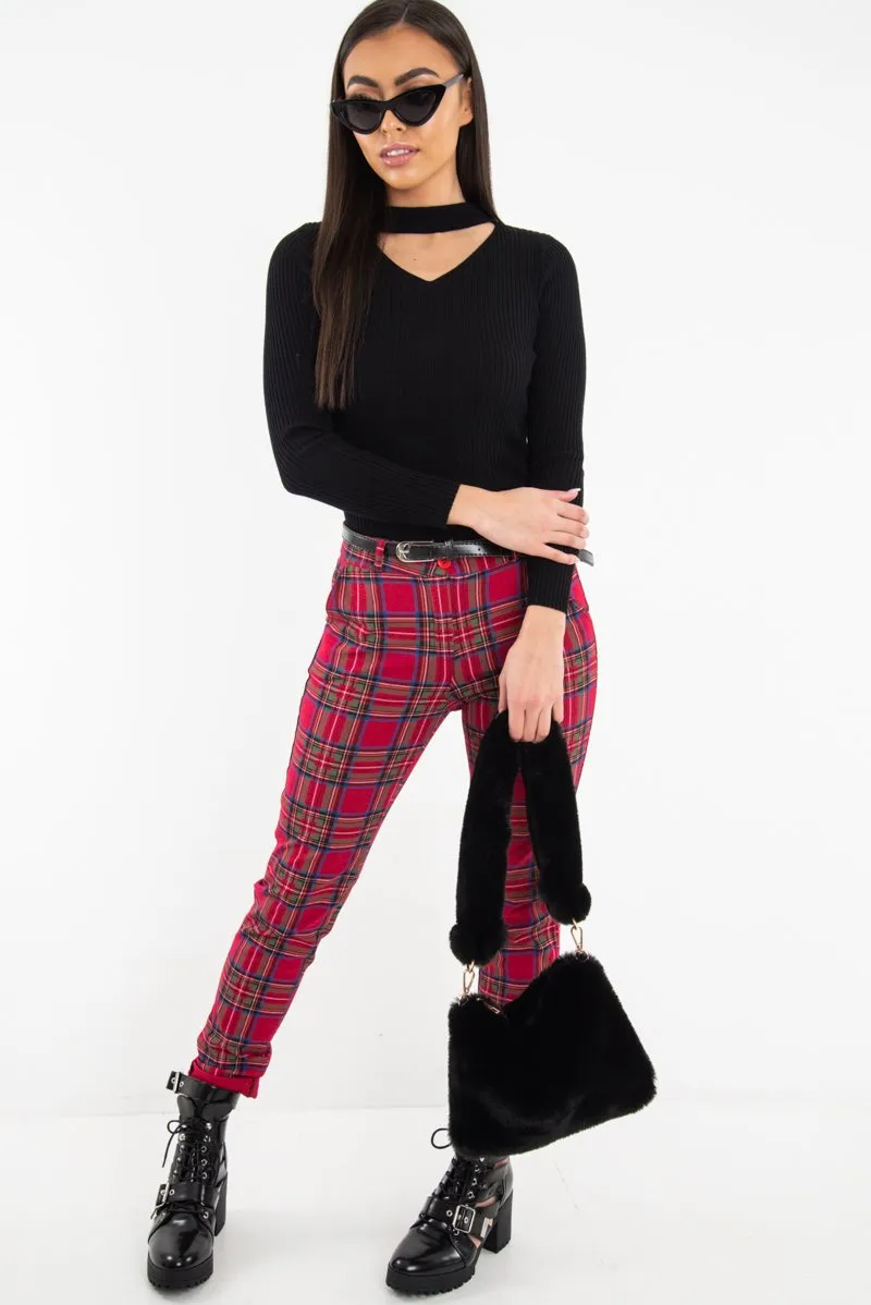 Black Rib Knit Choker Cut Out Jumper - Jamisen