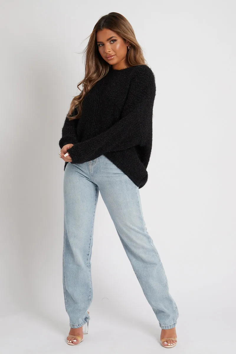 Black Scoop Neck Fluffy Jumper - Ameliah