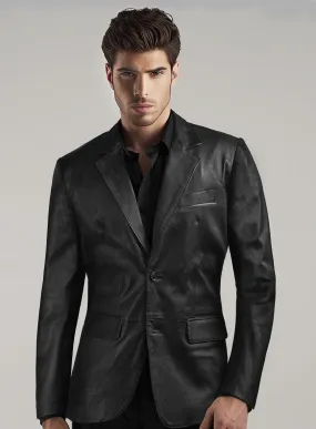 Black Stretch Leather Blazer