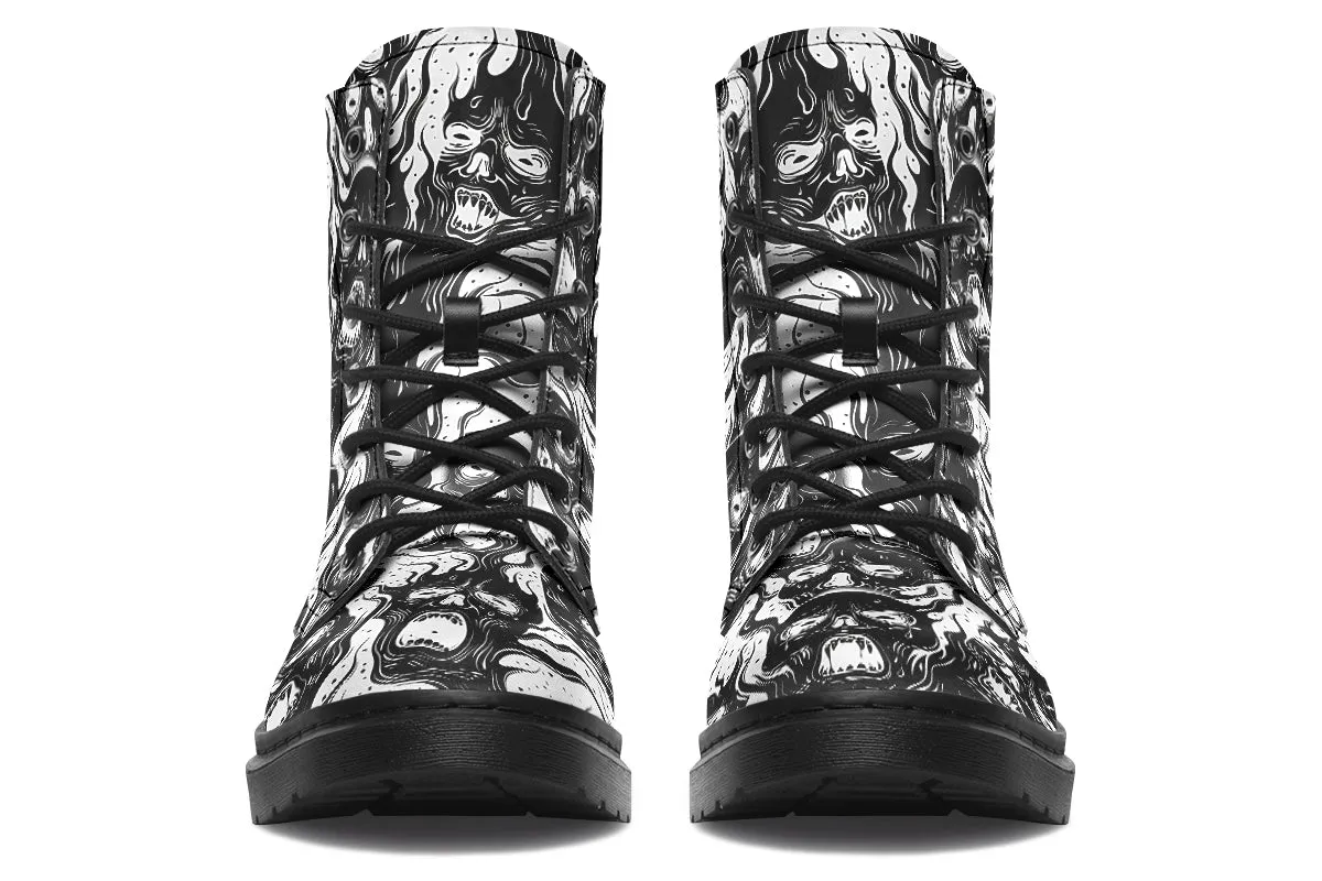 Black Torment Boots - Vegan Leather Doc-Style Boots with Durable Stitched on Soles