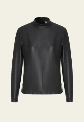 Black Vegan Leather High Neck Top