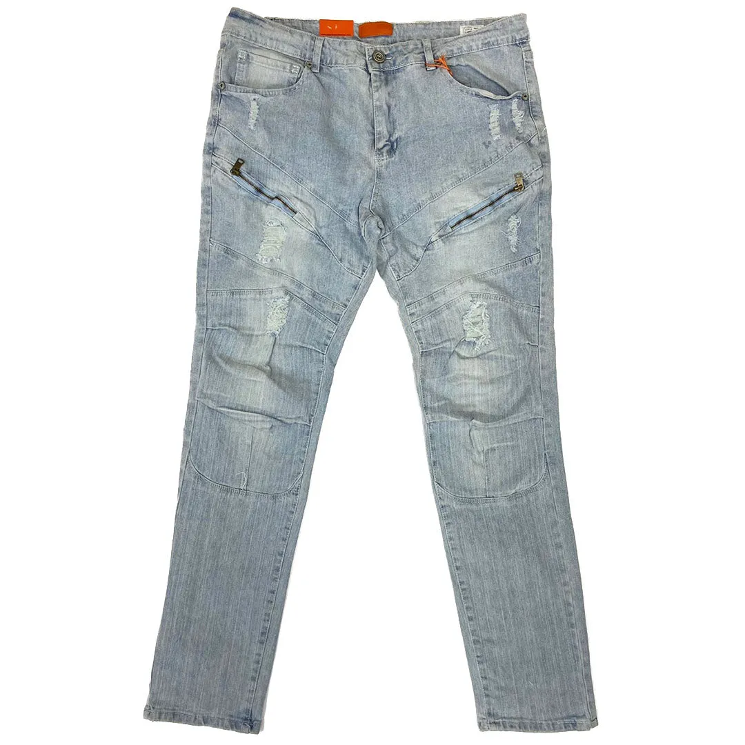 Bleecker&Mercer Distressed Zipper Moto Denim