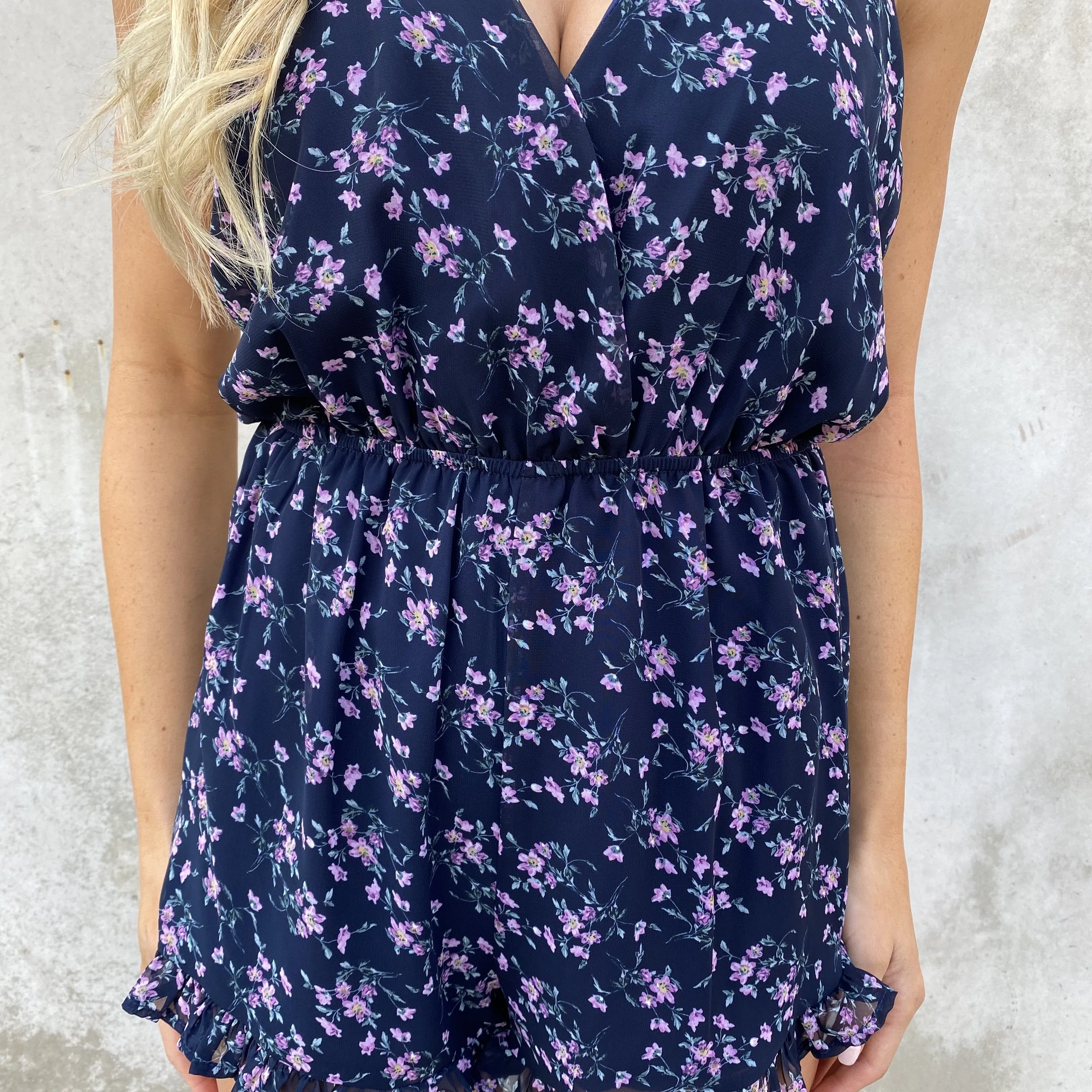 Blooming Navy Blue Floral Romper