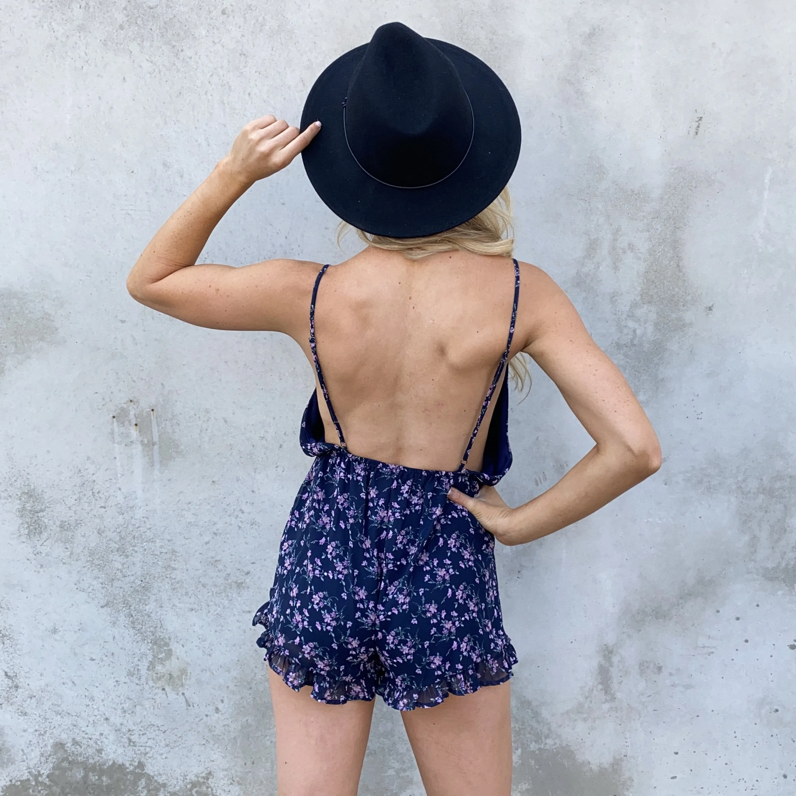 Blooming Navy Blue Floral Romper