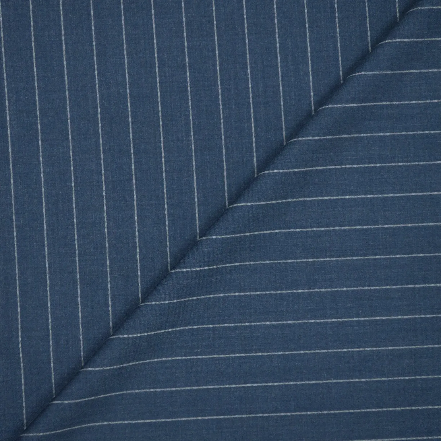 Blue and White Stripes Wool Suiting Fabric