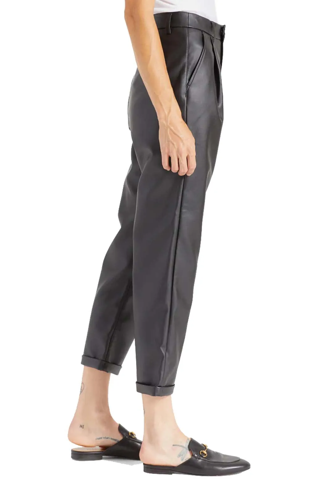 Brixton Women's Vegan Leather High-Waisted Trouser Pant - Black