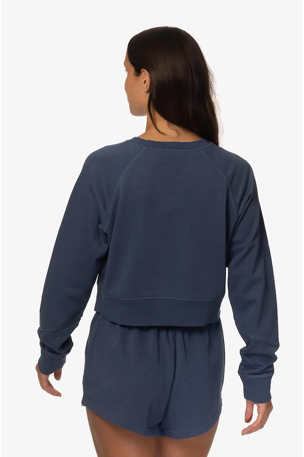 Brynn Cropped Terry Cloth Crewneck - Laguna