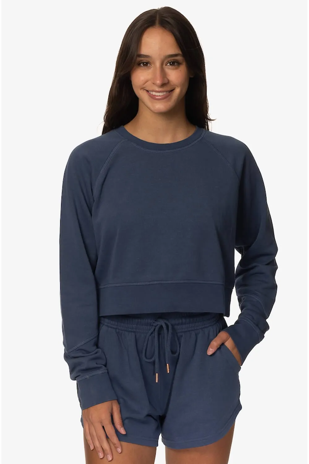 Brynn Cropped Terry Cloth Crewneck - Laguna