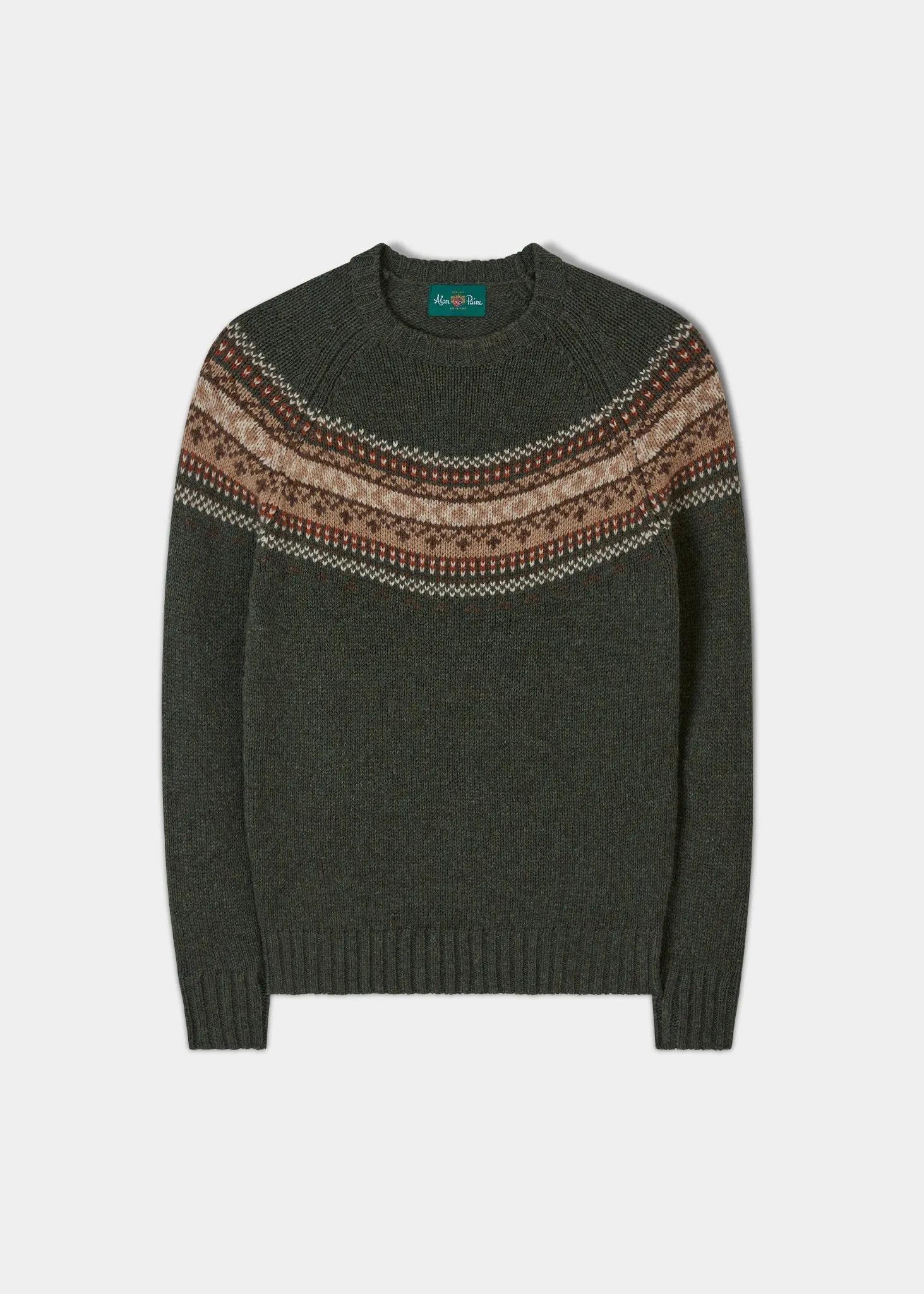 Buckie Shetland Fair Isle Yolk Crew Neck - Moorland Base