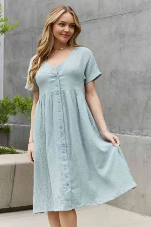 By Jen Full Size Button Down Midi Dress