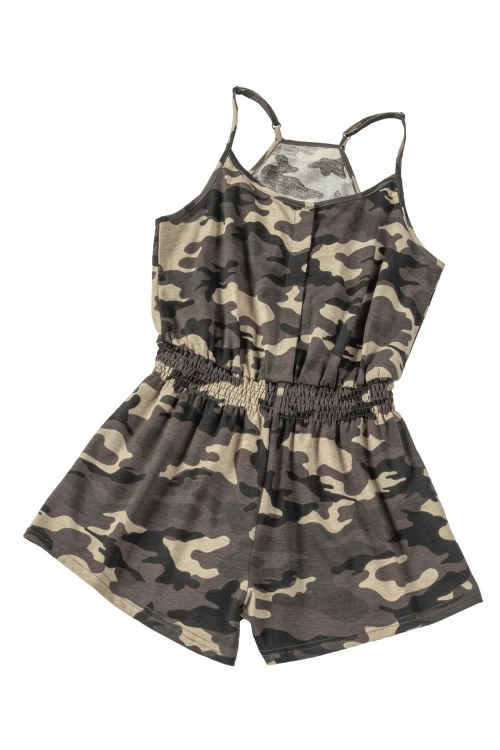 Camouflage Smocked Waist Sleeveless Romper