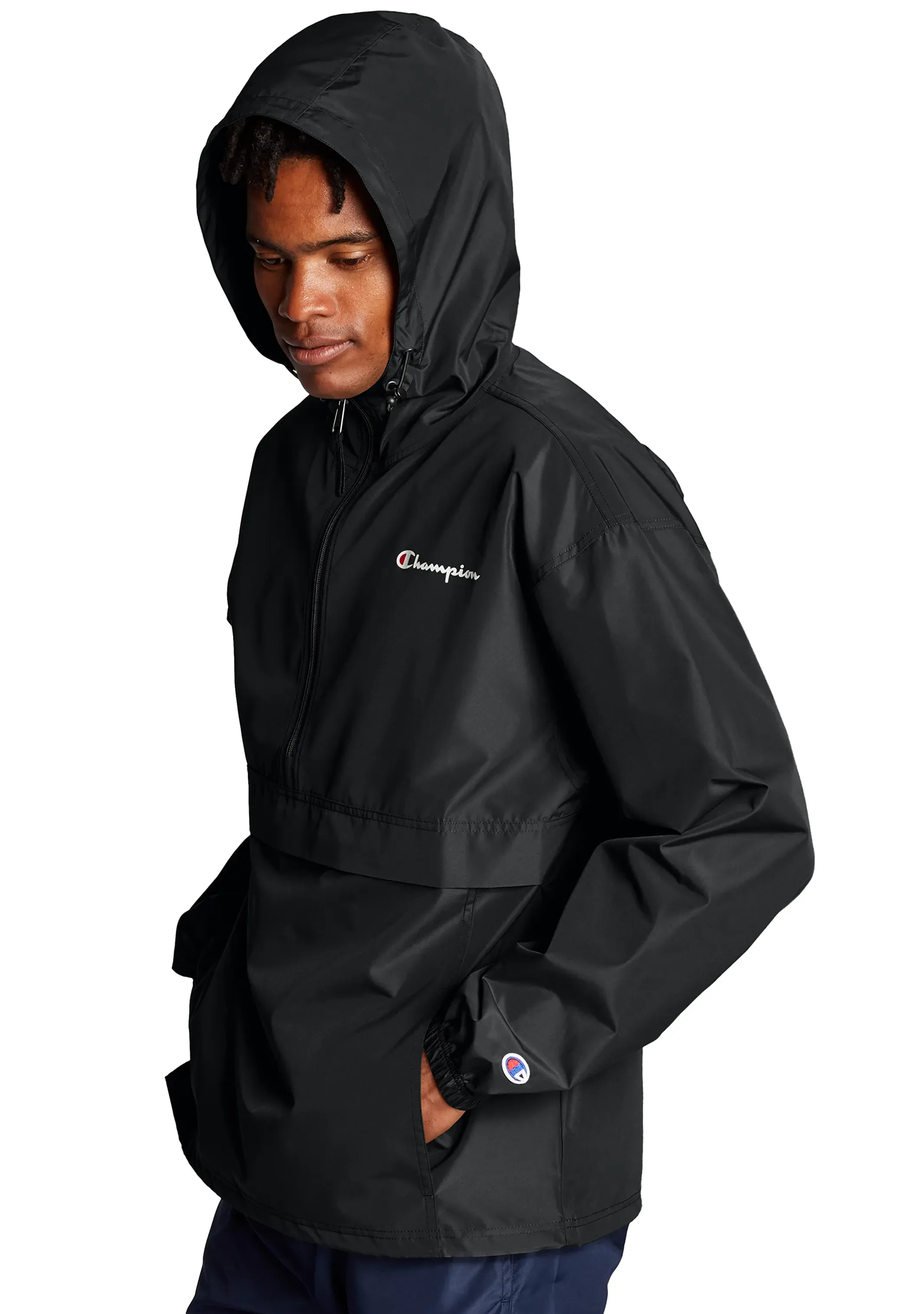 Champion Mens US Quarter Zip Packable Jacket <BR> AVWLA1 BLK